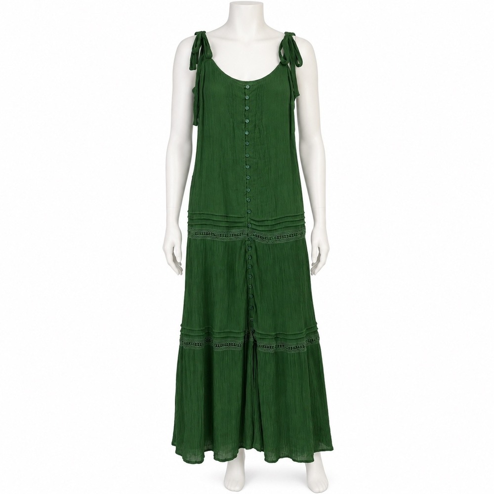 Mila Mae Button Front Peasant Maxi Dress Women's Small Green Boho Ren Faire